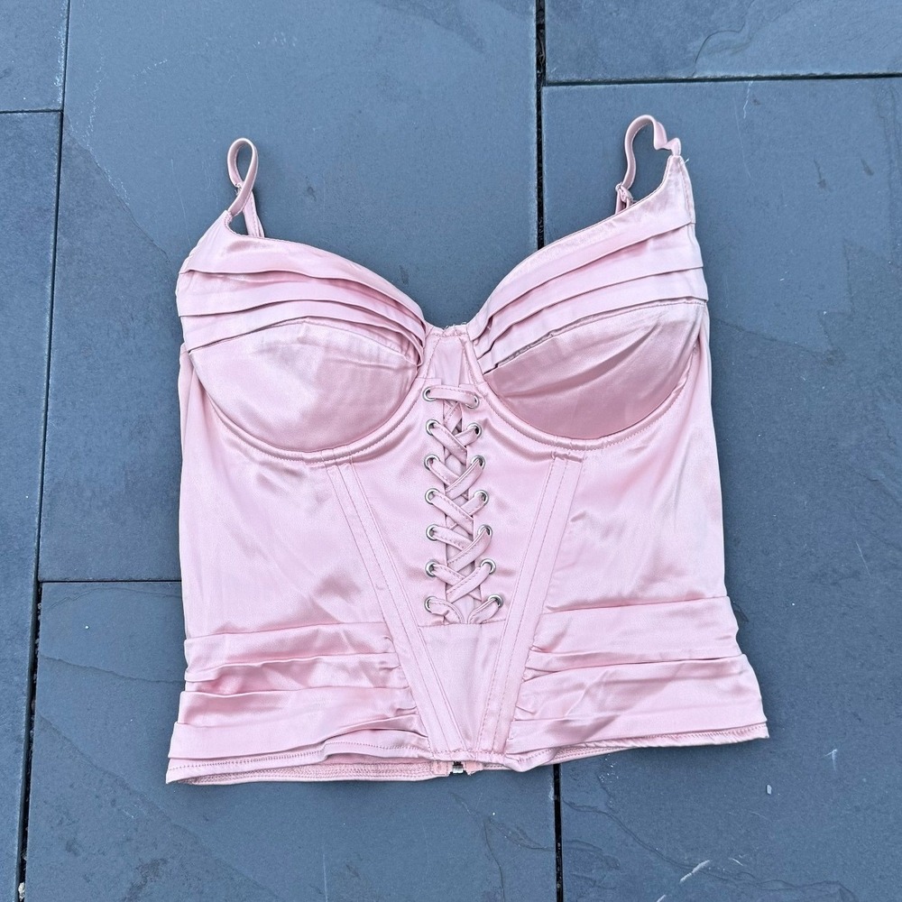 Akira Corset Top Women Size Small Pink Satin Lace Up Pleated Bustier 2021YWF2356
